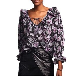 Anthropologie Mille Resort Wear Top Black Tropical Floral Print Millie May Small
